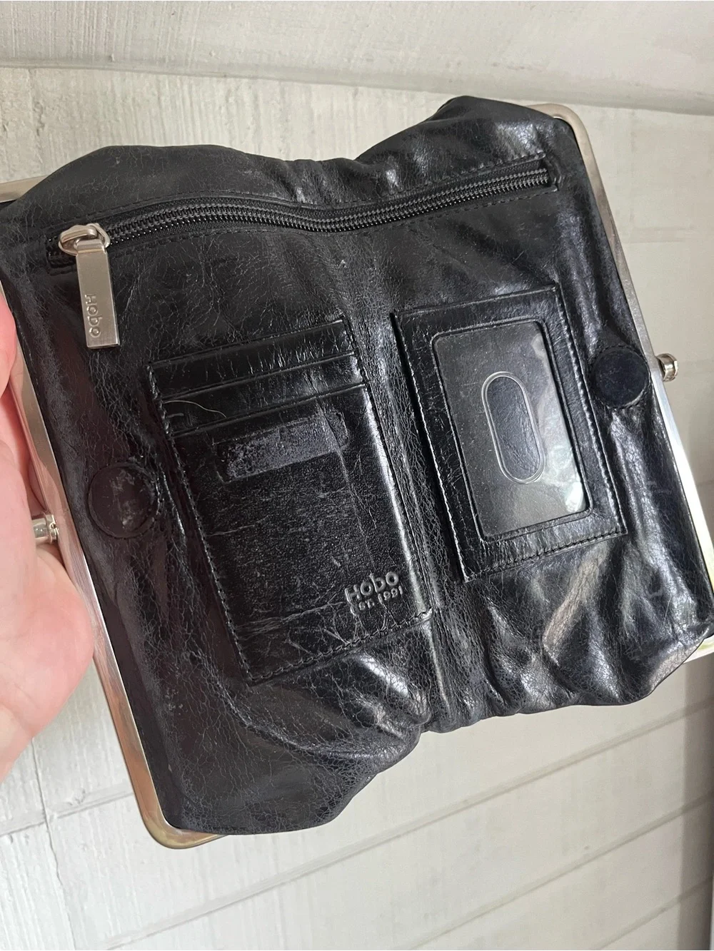 HOBO Black Leather Kiss-Lock Wristlet Clutch